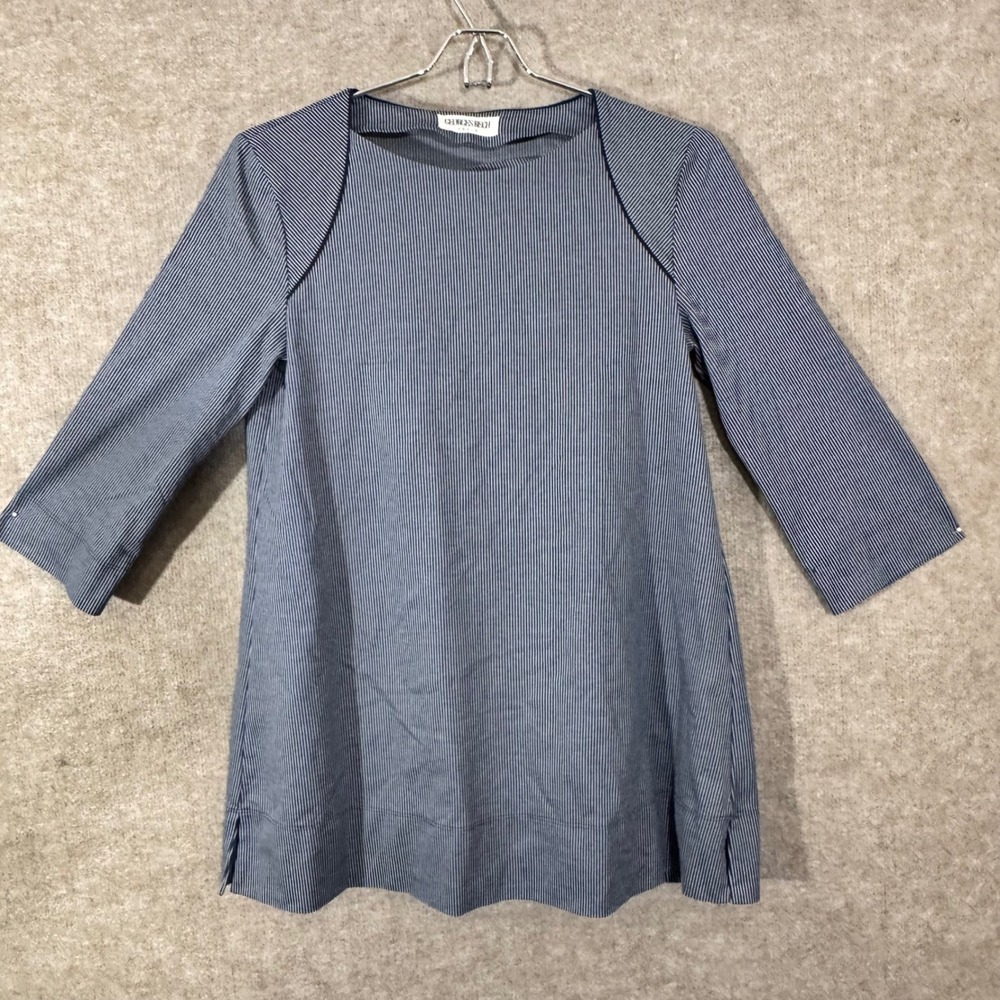 Georges Rech Striped Tunic Top Womens Size 38 Blue White 3/4 Sleeve Minimalist